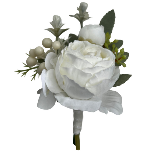 Large View Buttonhole Peony Rose - White