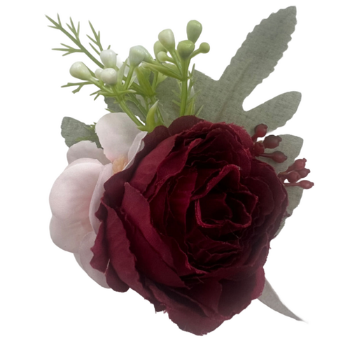 Large View Corsage -  Peony Rose - Burgundy