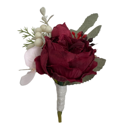 Large View Buttonhole Peony Rose - Burgundy