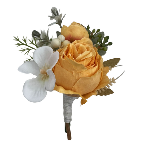 Large View Buttonhole Peony Rose - Yellow/Orange