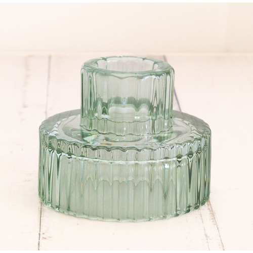 Large View Sage Green - Ribbed Glass Taper/Dinner Candle Holder - Style 1