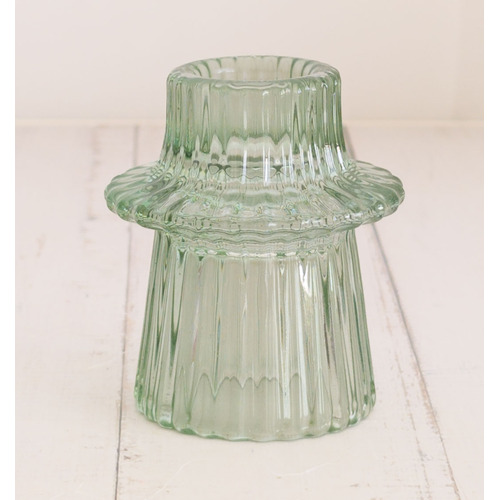 Large View Sage Green - Ribbed Glass Taper/Dinner Candle Holder - Style 3