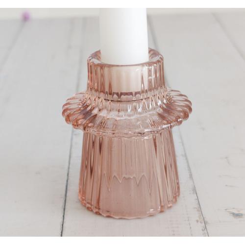 Large View Blush Pink - Ribbed Glass Taper/Dinner Candle Holder - Style 3