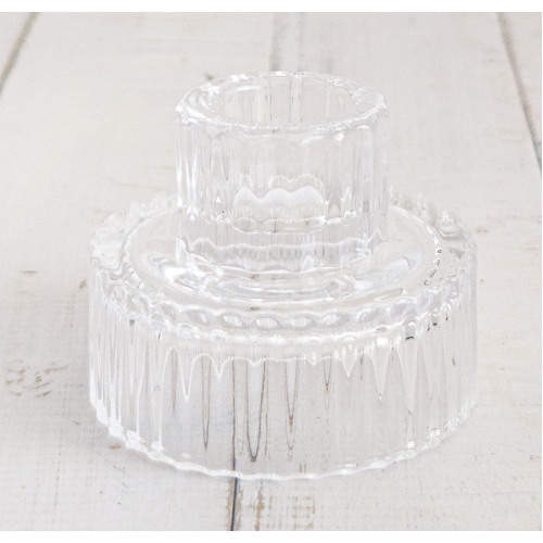 Large View Clear - Ribbed Glass Taper/Dinner Candle Holder - Style 1