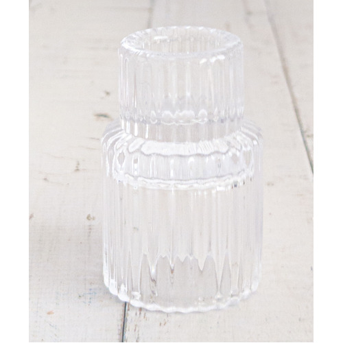 Large View Clear - Ribbed Glass Taper/Dinner Candle Holder - Style 2