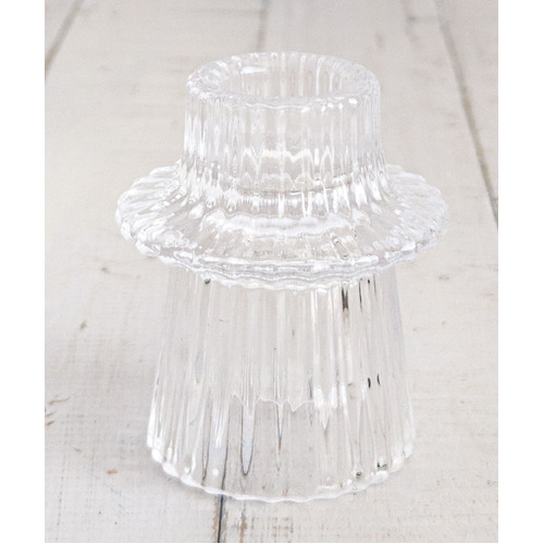 Large View Clear - Ribbed Glass Taper/Dinner Candle Holder - Style 3