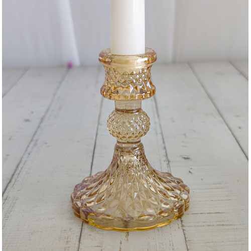 Large View Gold - Crystal Look Glass Taper/Dinner Candlestick  Holder - Style 1