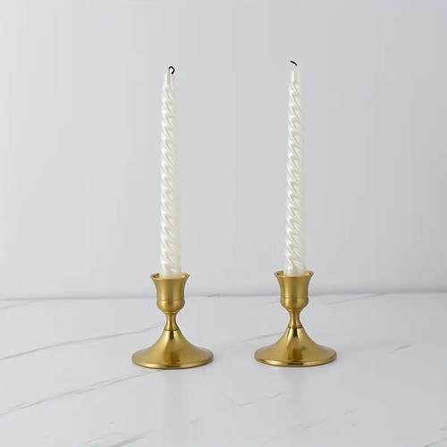 Large View 2 Pc Set - Gold Metal Taper/Dinner Candle Holder