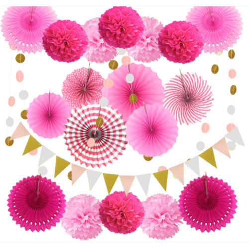 Large View 20pcs  Pink/Fushia Paper Party Lantern Decoration Set