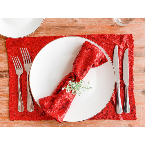Large View 10pk Sequin Placemat/Napkin - Red