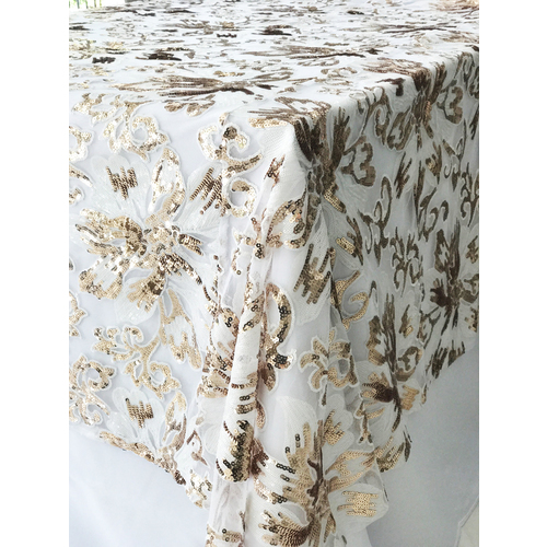 Large View Gold Sequin Floral  Table Square Overlay 228cm