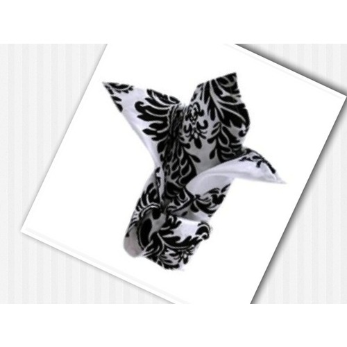 Large View DAMASK Napkins (Velvet Flocked)  - Black and White