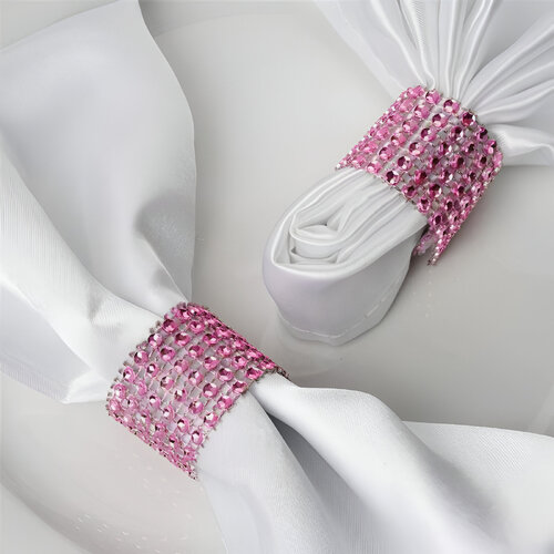Large View 10pk Napkin Rings - Pink Mesh Design