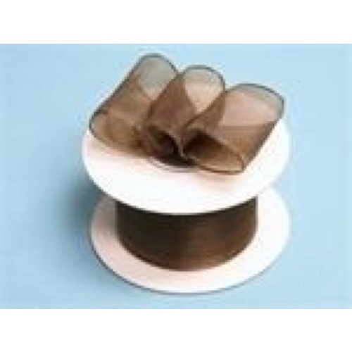 Large View 1 1/2 Wired Organza Ribbon - Chocolate