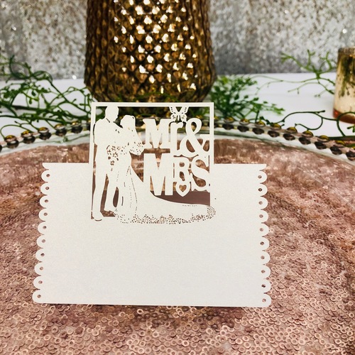 Large View 50pk White Mr & Mrs Place Cards