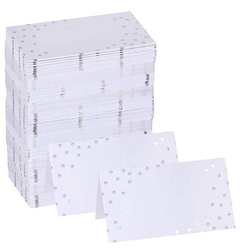 Large View 100pk White with Silver Dot Place Cards