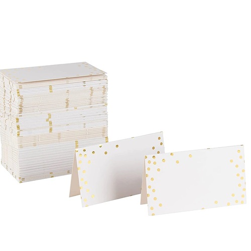 Large View 100pk White with Gold Dot Place Cards