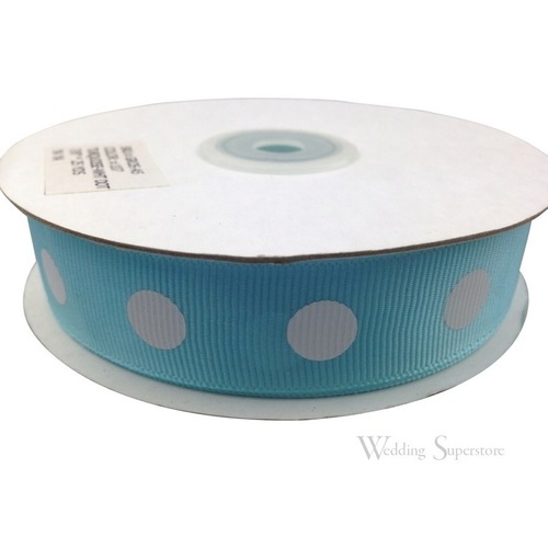 Large View 7/8 inch Polka Dot Ribbon - 25yds - Turquoise White Spot