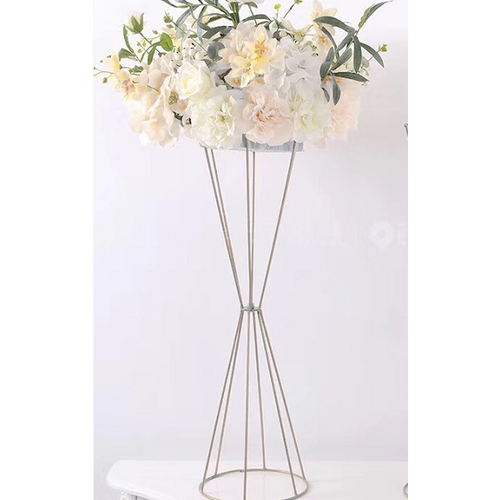 Large View 50cm Geometric Flower Stand Centrepiece - Silver