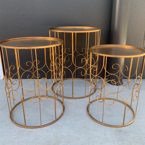 Large View 3pc Set - Gold Round Flower/Centerpiece Stands