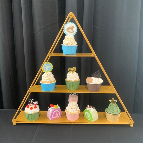 Large View 3 Tier Gold Triangle -  Hightea Cupcake Slice Stand