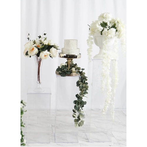 Large View (SECONDS) Set of 3 - Clear Acrylic Pedestal Plinth Risers/Flower Stands