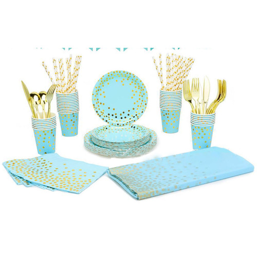 Large View 24 Person 192pc Blue/Gold - Paper Party Plate Set