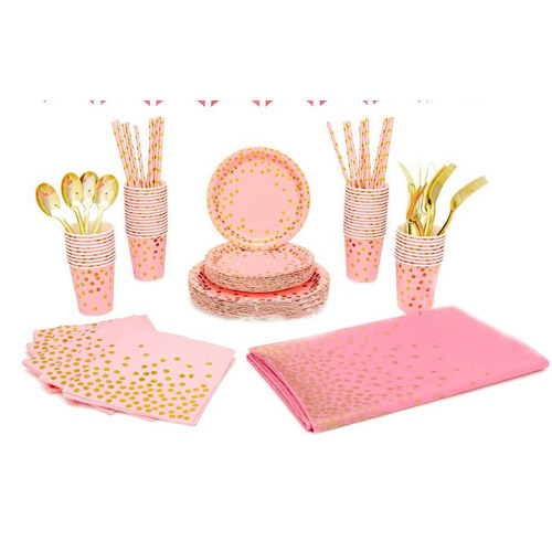 Large View 24 Person 192pc Pink/Gold - Paper Party Plate Set