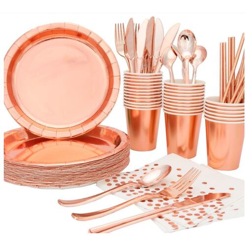 Large View 24 Person 192pc Rose Gold - Paper Party Plate Set