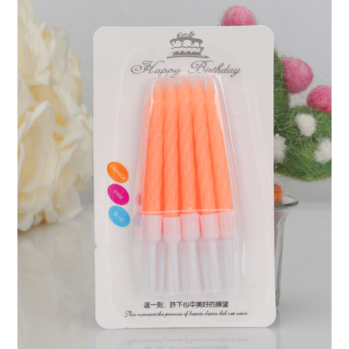 Large View 10pk Orange Birthday Cake Candles with cups