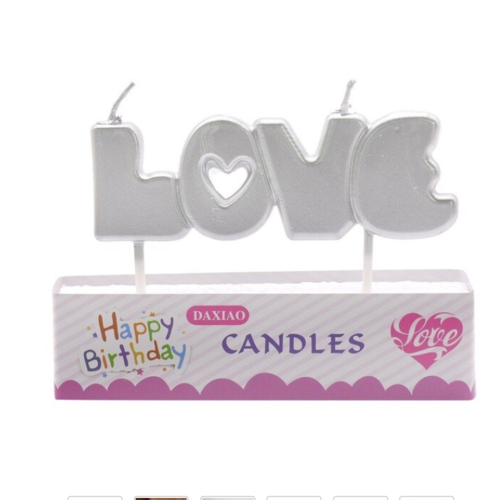 Large View 1 x  Silver Love Candle for Cake