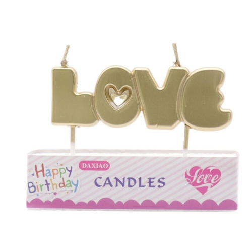 Large View 1 x Gold Love Candle for Cake