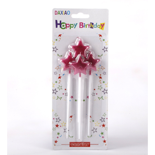 Large View 4pk Fushia Star Birthday Cake Candles