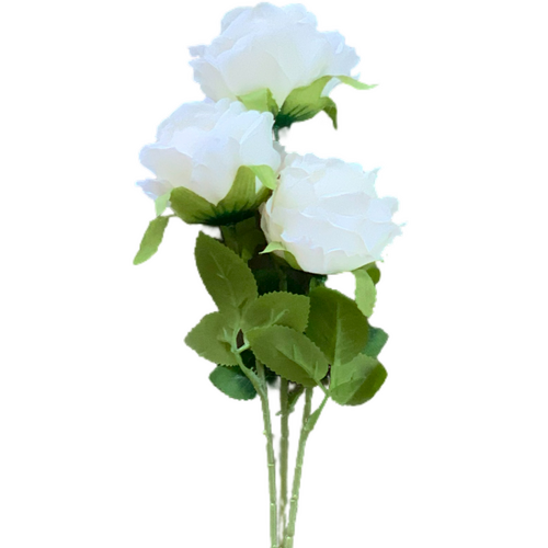 Large View 65cm - 3 Head Rose Flower Stem - White