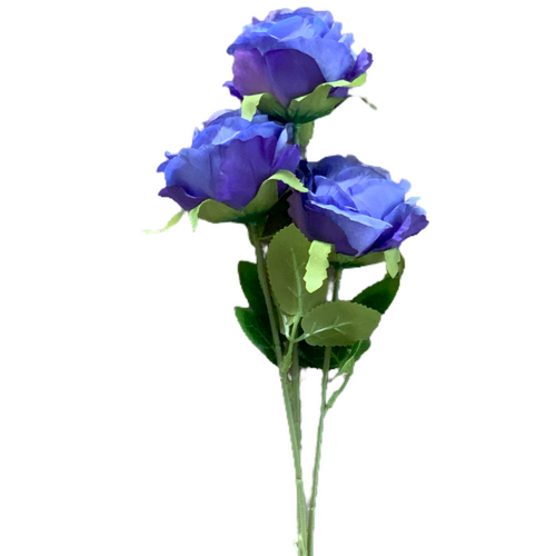 Large View 65cm - 3 Head Rose Flower Stem - Purple/Violet