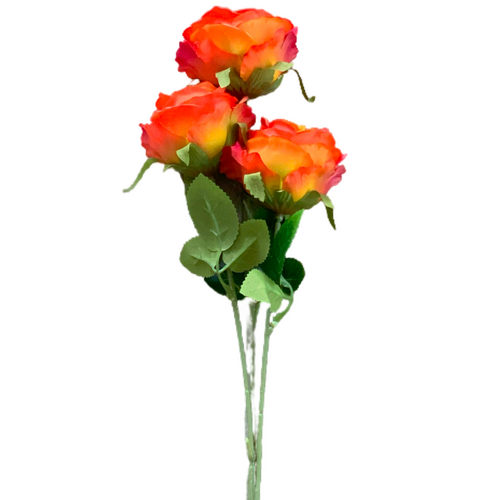 Large View 65cm - 3 Head Rose Flower Stem - Orange