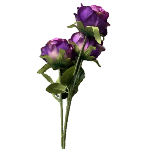 Large View 65cm - 3 Head Rose Flower Stem - Violet