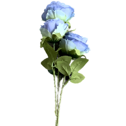 Large View 65cm - 3 Head Rose Flower Stem - Dusty Blue