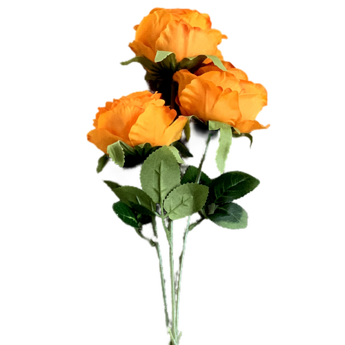 Large View 65cm - 3 Head Rose Flower Stem - Burnt Orange