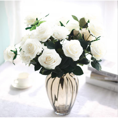 Large View 47cm - Deluxe 10 Head Rose Bush - White