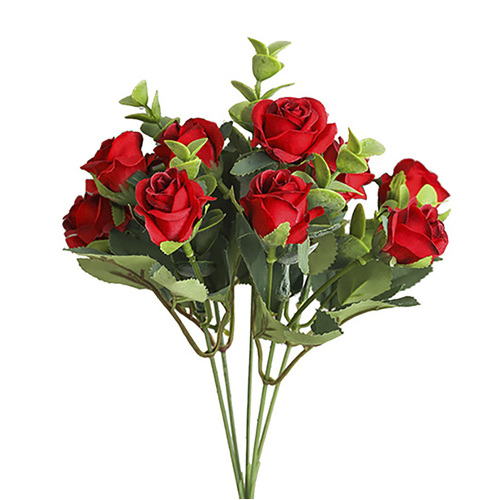 Large View 11 Head Mini Rose Filler Bunch - Red