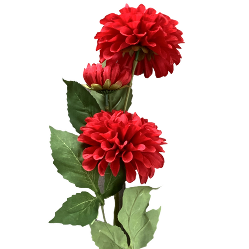 Large View 75cm - 3 Head Dahlia Flower Stem - Red