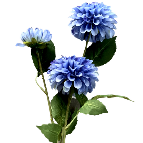 Large View 75cm - 3 Head Dahlia Flower Stem - Blue