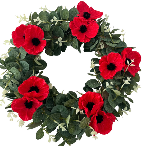 Large View 35cm Anzac Day Poppy and Eucalyptus Wreath