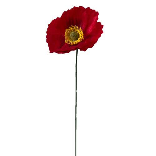 Large View Red Poppy - Single Stem Pick with 34cm 