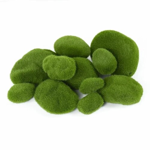 Large View 10pcs Set of Faux Green Moss Rocks - Assorted Sizes