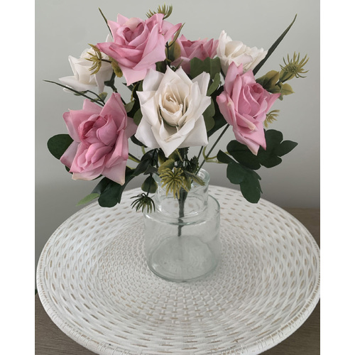 Large View 7 Head Rose Filler Bunch - Dusty Pink/White