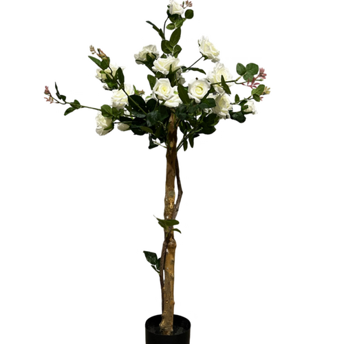 Large View 120cm White Artificial Rose Topiary Bush - Potted  