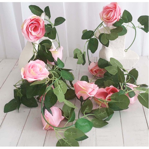 Large View 2.2m Pink Rose Garland with 10 Flowers