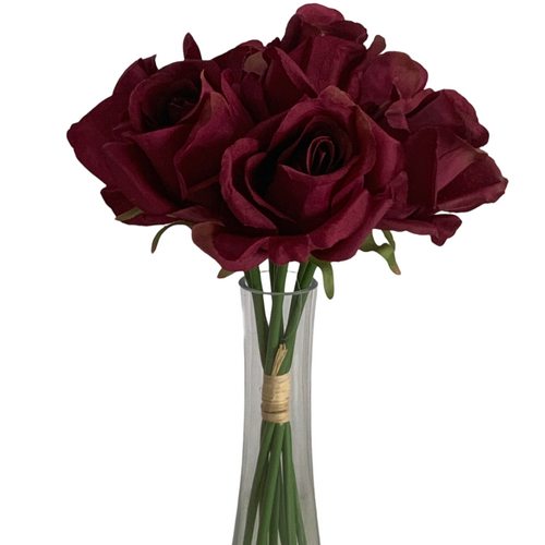 Large View Deep Burgundy 7 Head Rose Bouquet